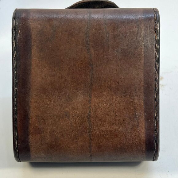 None Other - Vintage Unique Leather Box with Brass Handle Small Organizer Case Classic